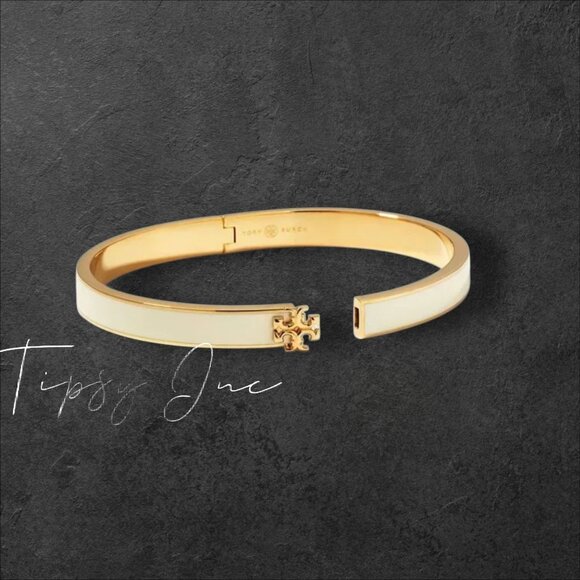 NEW!!! Tory Burch White and Gold Kira Hinged Bangle Bracelet - Picture 4 of 4